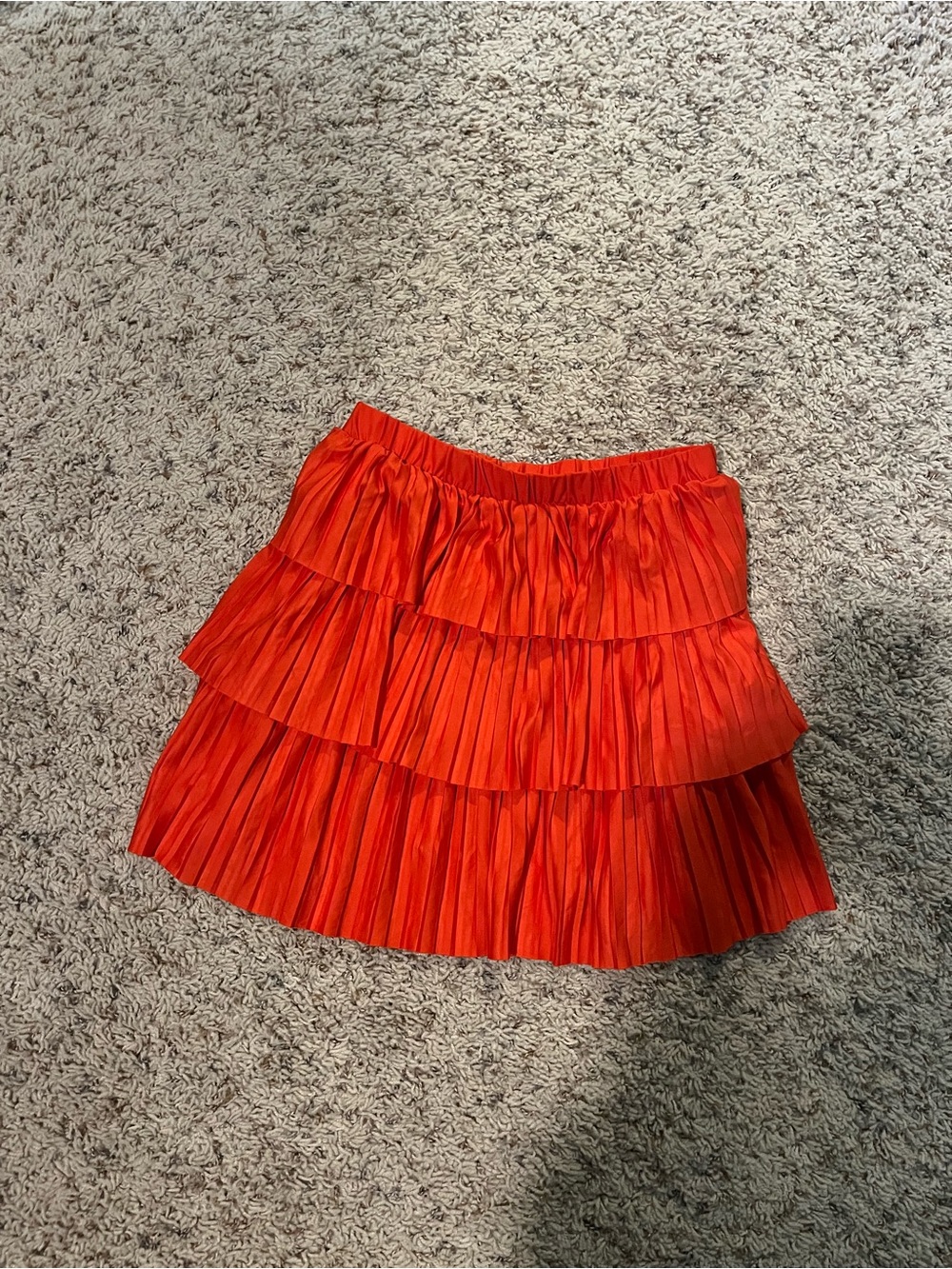 Tiered Pleated high waisted Mini Skirt - Vibrant orange